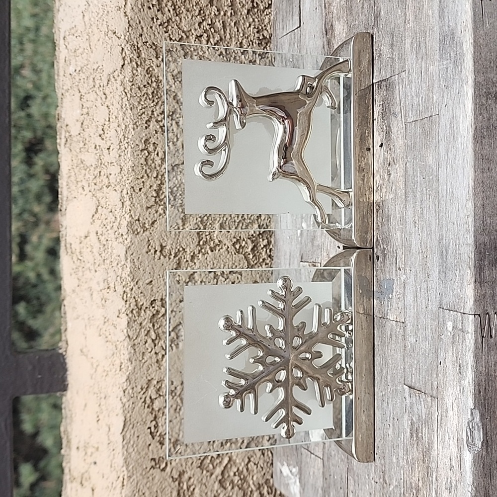 Holiday Tealight holders Metal and Glass Silver